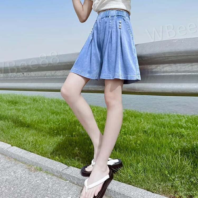 薄手 女の子 キュロット デニム 涼しい ショートパンツ ジュニア 涼しい ワイドパ...