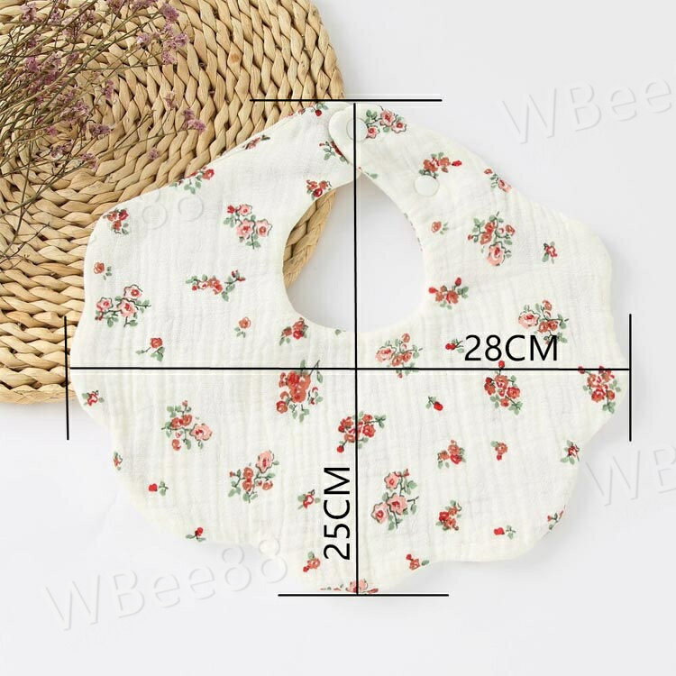 4枚セット スタイ よだれカバー よだれかけ ガーゼ 花びら型 女の子 男の子 可愛い お洒落 360度回転 スナップボタン ベビー 出産祝い 通気性 柔らかい 保育園 幼稚園 食事用 3