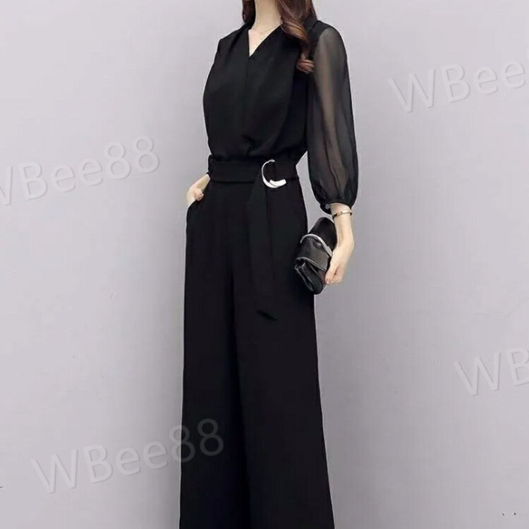 パンツドレス 結婚式 パーティードレス ロング丈 オールインワン ドレス 七分袖 ワイドパンツ レディース Vネック オーバーオール 卒業式スーツ 母 春 夏 秋 体型カバー 袖あり 大きいサイズ パーティー 披露宴 二次会 20代 30代 40代 50代 シースルー