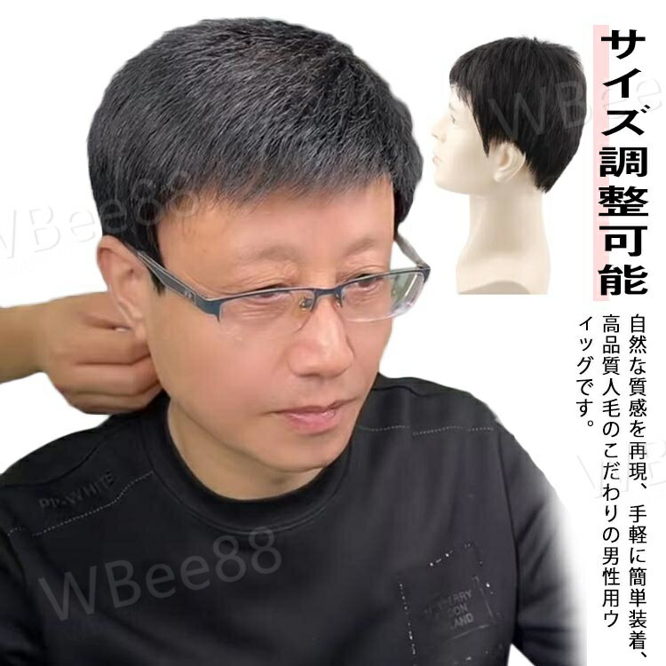 人毛 フルウィッグ メンズ 男性用ウィッグ ショート 黒 短い 通気性 白髪隠し 増毛 円型脱毛症 メンズウィッグ 短髪 かつら 人毛かつら 簡単装着 普段使い ブラック