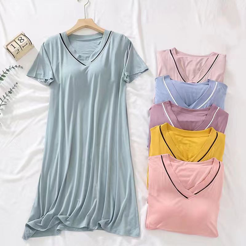 ルームウェア ワンピース カップ付き ルームウェア ワンピース 半袖 パジャマ Vネック 部屋着 寝間着 ..