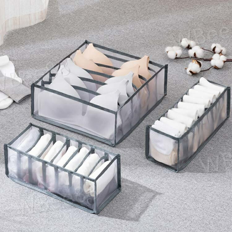 3個セット 収納ケース 下着収納 収納ボックス 折りたたみ 小物収納 靴下収納 ブラジャー収納 仕切り 収納用品 押入れ収納 ワードローブ クローゼット 引き出し 整理整頓 メッシュ 通気性 2
