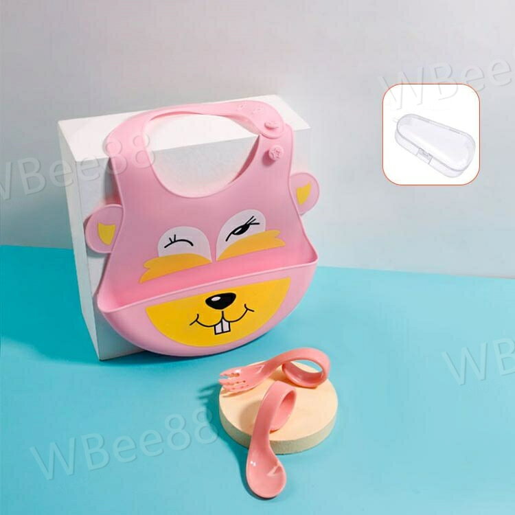 WBee88の離乳食はじめてセット 持ちやすい 4点セット 子供 スプーン お食事エプロン 収納ケース付き 赤ちゃん 食器 子供用スプーン ベビー フォーク おしゃれ 出産祝い 食器セット 握りやすい 練習トレーニング 自分で食べる プレゼント ギフト 離乳食｜アングル3