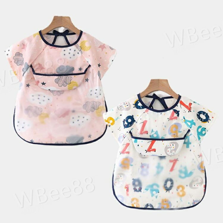 2枚セット 半袖 赤ちゃん 上ポケット付き 防水 女の子 ベビーエプロン お食事エプロン エプロン 防水加工 洗濯機可 スモック 夏用 柔らかい 防水食事用エプロン ベビー用エプロン 洗濯可 よだれかけ 赤ちゃん 男の子