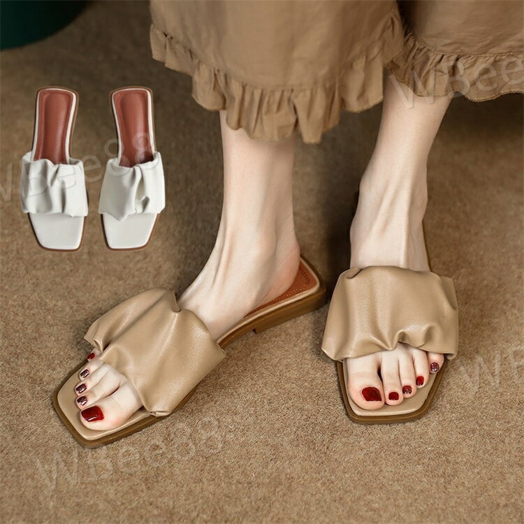 ぺたんこサンダル レディーススリッパサンダル フリル ビーチサンダル コンフォートサンダル　ローヒールサンダル 　レディース 靴 夏 歩きやすい　フラットシューズ ビーサン　ビーチスリッパ フリルカジュアルサンダル