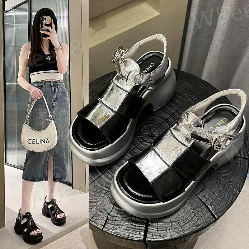 スポサン 厚底 サンダル シルバー メタリック スポーツサンダル レディース かっこいい 黒 ブラック 銀..