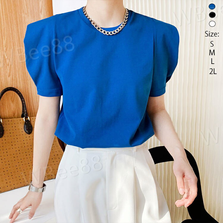 半袖 ス Tシャツ カットソー レディース 夏 無地 パフスリーブ 柔らか ふんわり ゆったり