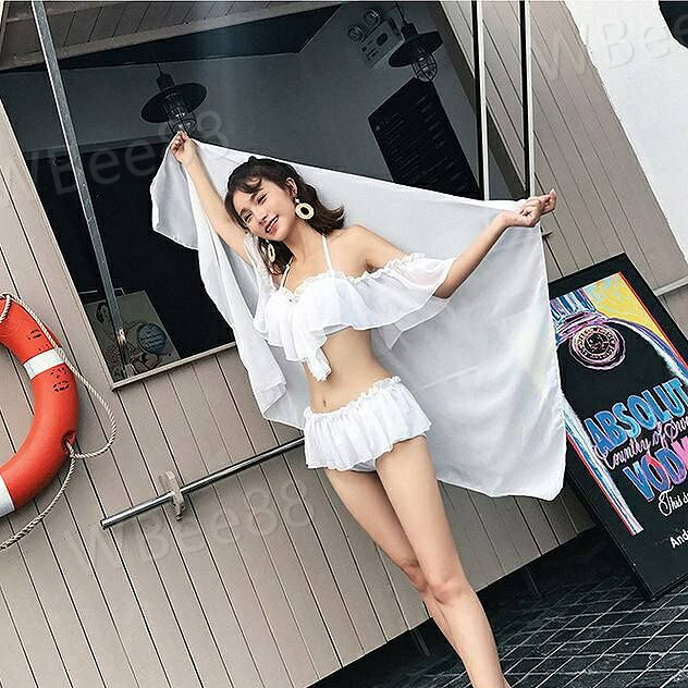 WBee88の水着 ビキニ セパレート オフショルダー 肩出し 肩見せ 肩紐 トップス 海 プール スイミング ビーチ リゾート マリン 海水浴 夏休み 旅行 可愛い セクシー 女性 ホワイト ブラック｜アングル3