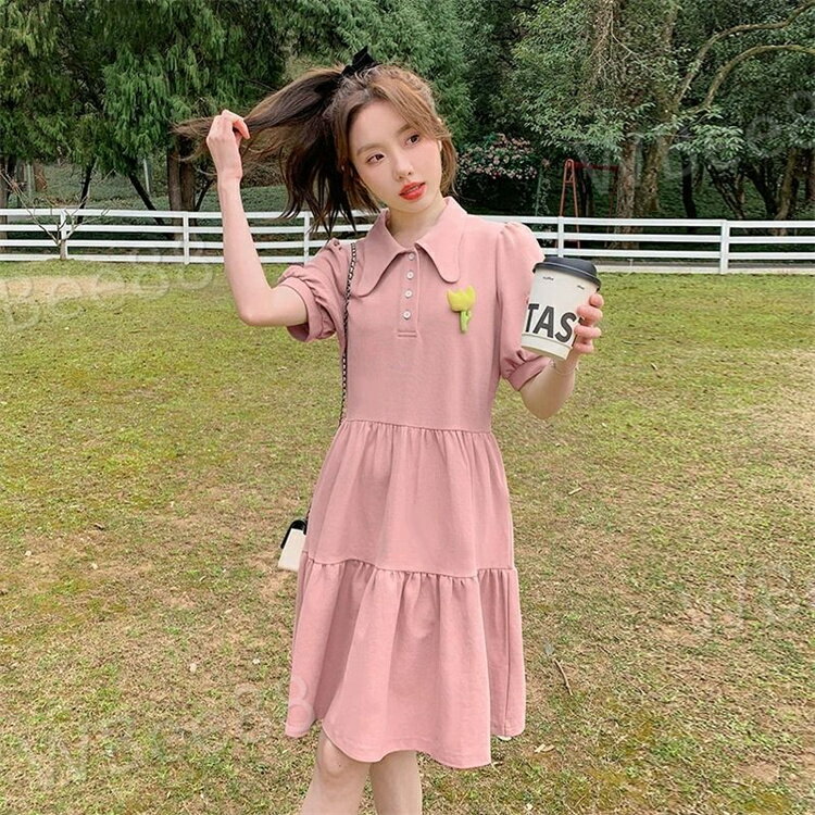 ワンピース 半袖 レディース ポロシャツワンピース ゆったり Tシャツワンピ ミディアム丈 夏 半袖ワンピース ポロシャツワンピ