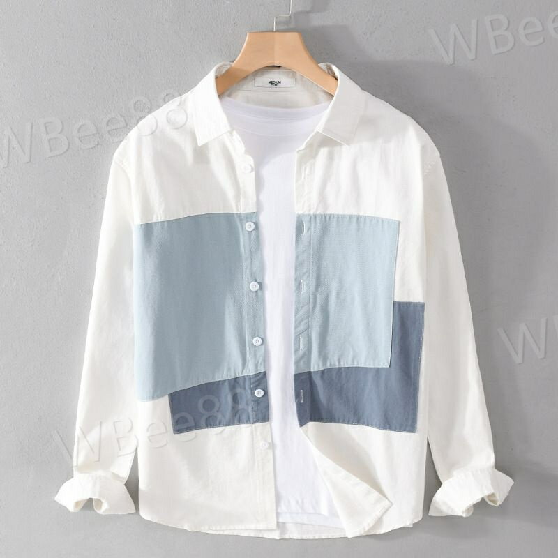 Rakuten - ブルー グリーン ホワイト【M/L/XL/XXL/XXXL】 シャツ メンズ 長袖 カジュアルシャツ ワイシャツ 開襟シャツ ボタン 大きいサイズ トップス 男性 通勤 通学 仕事 春 秋 冬 通年 秋