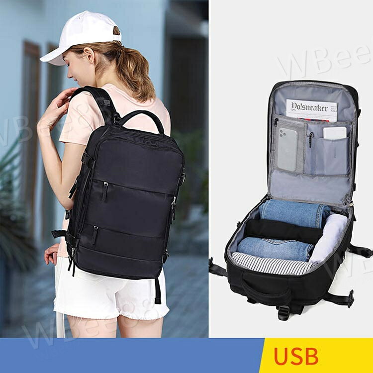 リュック 大きく開くリュック 35L 180度に開く 出張 バックパック 大容量 USBポート レディース ビジネスリュック 機内持ち込み可能 パソコン スクエア リュックサック 防水 旅行バッグ かばん トラベル ジム 鞄 かばん メンズ キャンプ 防災 アウトドア 軽い バッグ workerbee88-10018589 WBee88 サンプル画像3