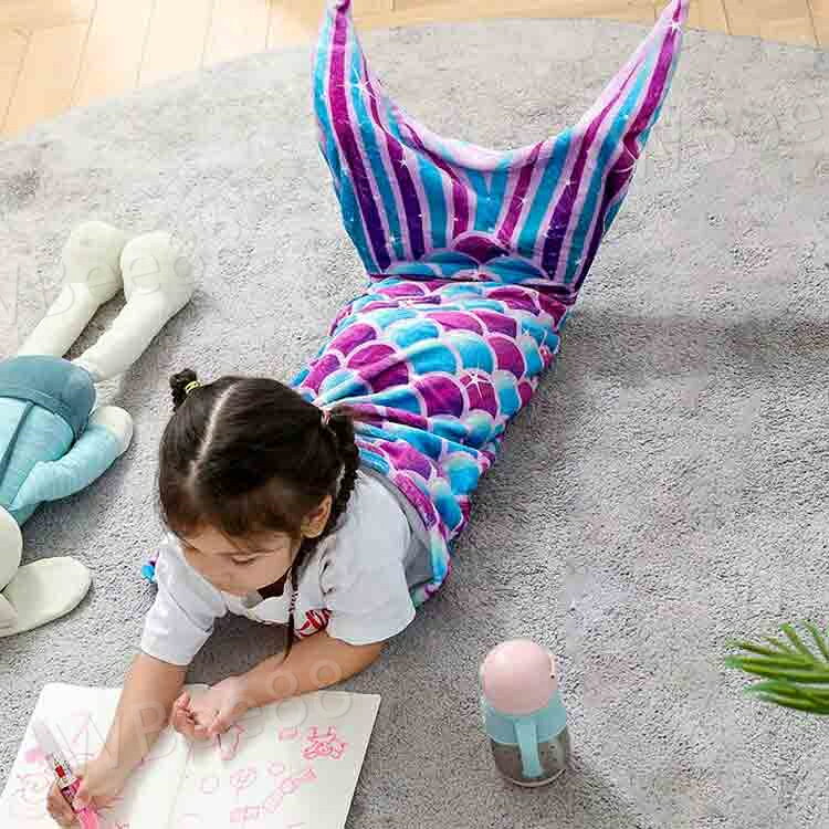 人魚 ブランケット 大人 マーメイド 着る毛布 ボア レディース 女の子 子供 キッズ 人魚姫 履ける毛布 毛布 膝掛け 110*60cm 140*60cm もこもこ 柔らかい 大判ブランケット マーメイドブランケット ビーチ マーメイド 人魚 workerbee88-10018396 WBee88 サンプル画像3