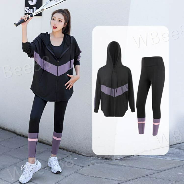 WBee88のUVカット スポーツウエア セパレート ヨガウェア 上下セット レディース 長袖 女性用 女性 フィットネスウェア フィットネス ラッシュガード セットアップ レギンス 2点セット 大きいサイズ 体型カバー トレーニングウェア 運動着｜アングル2