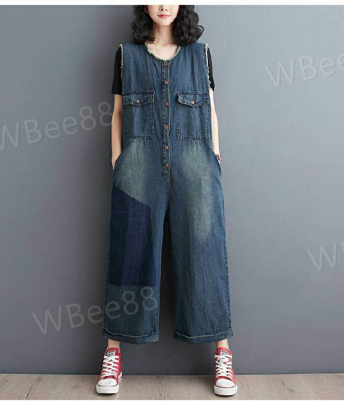 おしゃれ カジュアル 大きいサイズ 着痩せ 秋 春 ワイドパンツ パンツ デニム パンツ サロペット レディース オールインワン