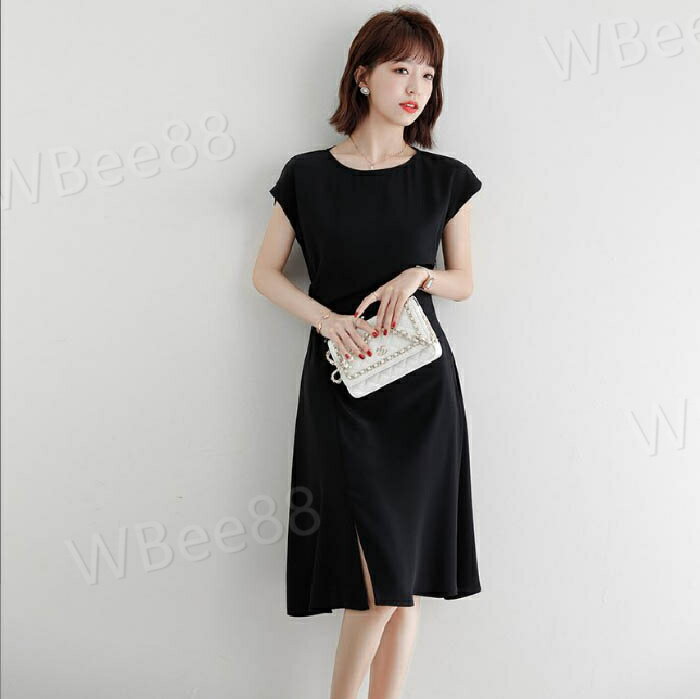 ミディアム丈 カジュアル ヴィンテージ アンティーク ガーリー 膝丈 オフィス ふんわり レディース 夏 半袖 ブラック