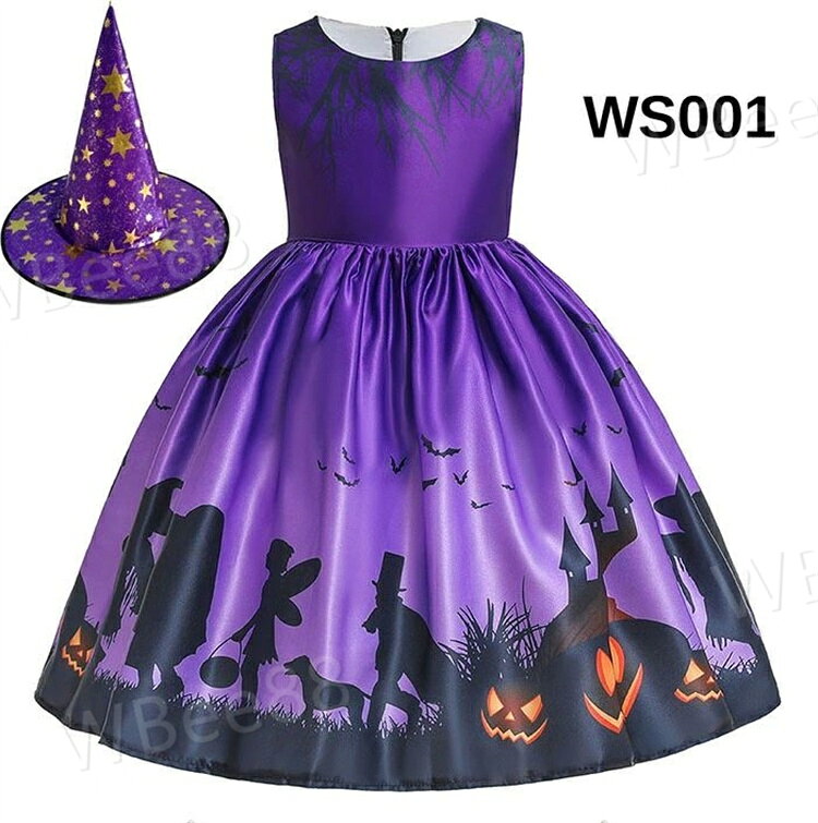 新作 ハロウィン コスプレ 女の子 衣装 魔女 子供仮装 コスチューム 子供 洋服 ワンピース Halloween 姫系 ドレス 変装 魔法使い キッズ 子どもドレス 巫女 悪魔 cosplay イベント お化け屋敷 変身 帽子100 110 120 130 140 150cm workerbee88-10022374 WBee88 サンプル画像2