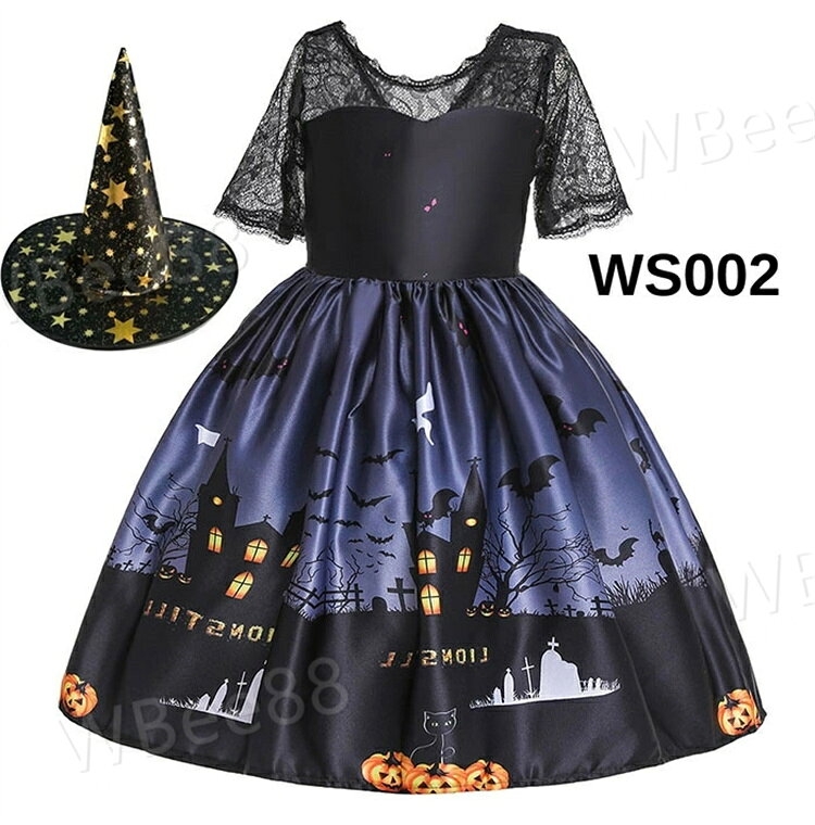 新作 ハロウィン コスプレ 女の子 衣装 魔女 子供仮装 コスチューム 子供 洋服 ワンピース Halloween 姫系 ドレス 変装 魔法使い キッズ 子どもドレス 巫女 悪魔 cosplay イベント お化け屋敷 変身 帽子100 110 120 130 140 150cm workerbee88-10022374 WBee88 サンプル画像3