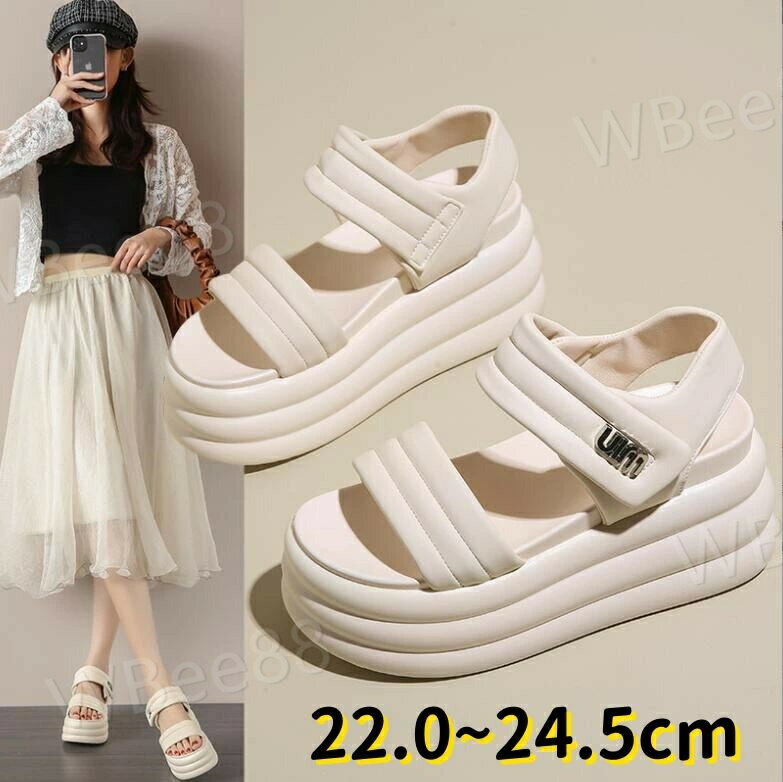 マジックベルト ウェッジソールサンダル 8.5センチヒール 厚底 ハイヒール サンダル フラットフォーム ぺたんこ靴