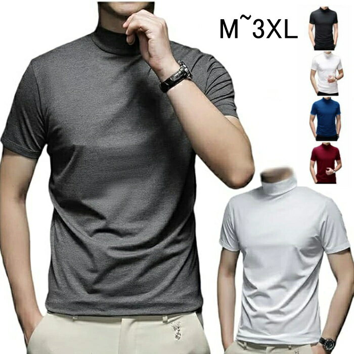 ハイネックtシャツ ゴルフ 春夏 カットソー モックネック 無地tシャツ 半袖 メンズ ゴルフウェア tシャツ ハイネック