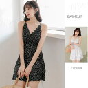 水着 ワンピース 体型カバー レディース ドット 韓国 高校生 オトナ女子 おしゃれ かわいい シンプル セクシーノンワイヤー Vネック キャミワンピ オールインワン パッド付き バ