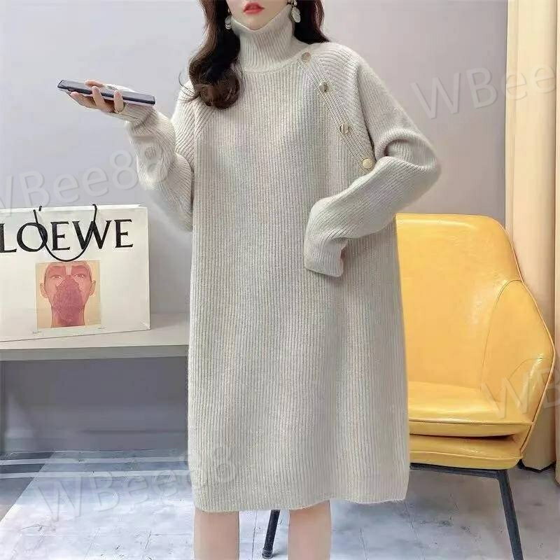 大きサイズ ロングワンピース インナーワンピース ハイネック レディース セーターワンピース 秋冬 ゆったり 長袖 ニットワンピース 無地 インナーウエア シンプル カジュアル お洒落 おでかけ