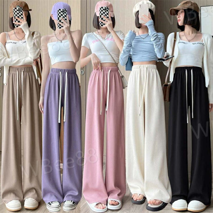 乐天商城 - ウエストゴム 裾カットOK セルフカット レディース ワイドパンツ パンツ プリーツ リブパンツ 高見え 縦ライン 秋 夏