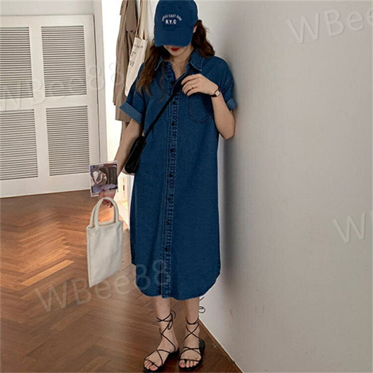 大人 ポケット付き Aライン マキシ丈 大きいサイズ ビッグシルエット デニムワンピ ロング 秋 夏 春 レディース きれいめ 半袖