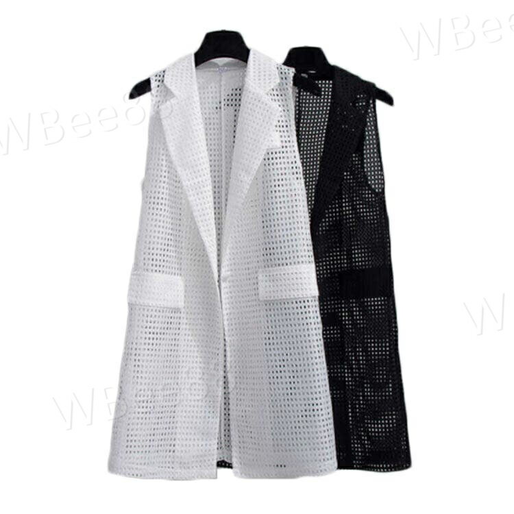 樂天商城 - ジレベスト カジュアル ノースリーブ 秋 夏 春 トップス 折襟 ロング丈 薄手 メッシュベスト 夏