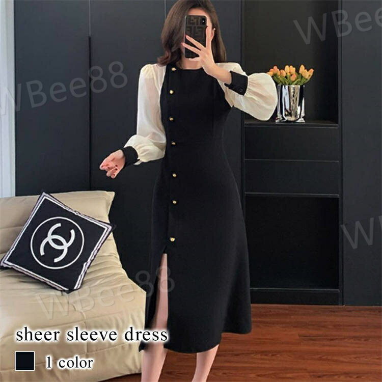 樂天商城 - きれいめ 厚手 韓国 春 秋 冬 トップス 体感 Aライン アウトドア 大人 20代 シアー袖ワンピース レディース ワンピース
