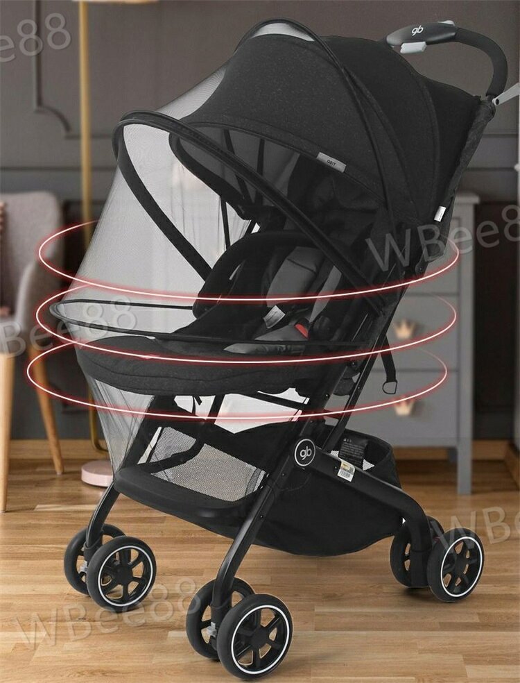 WBee88のベビーカー用虫よけカバー ベビーカー用蚊帳 折りたたみ式 ファスナー付き 虫よけネット メッシュ 通気性 ベビーカーカバー 防虫対策 虫除け 折り畳み 赤ちゃん用 お出掛け 散歩｜アングル2