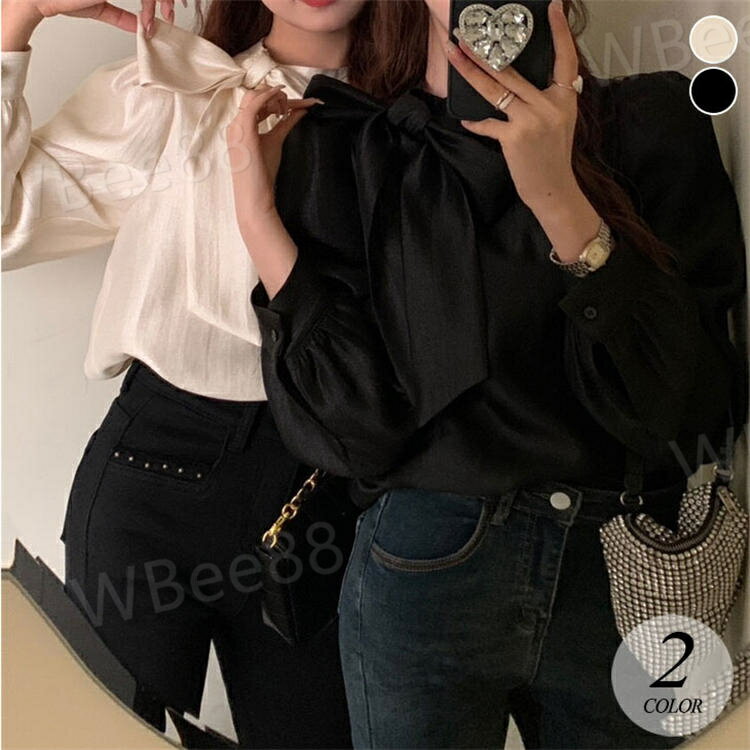 樂天商城 - 韓国ファッション 長袖シャツ ゆったり オシャレ コットン 綿 カジュアル リボン シャツブラウス 羽織り トップス 長袖 秋 春 ス