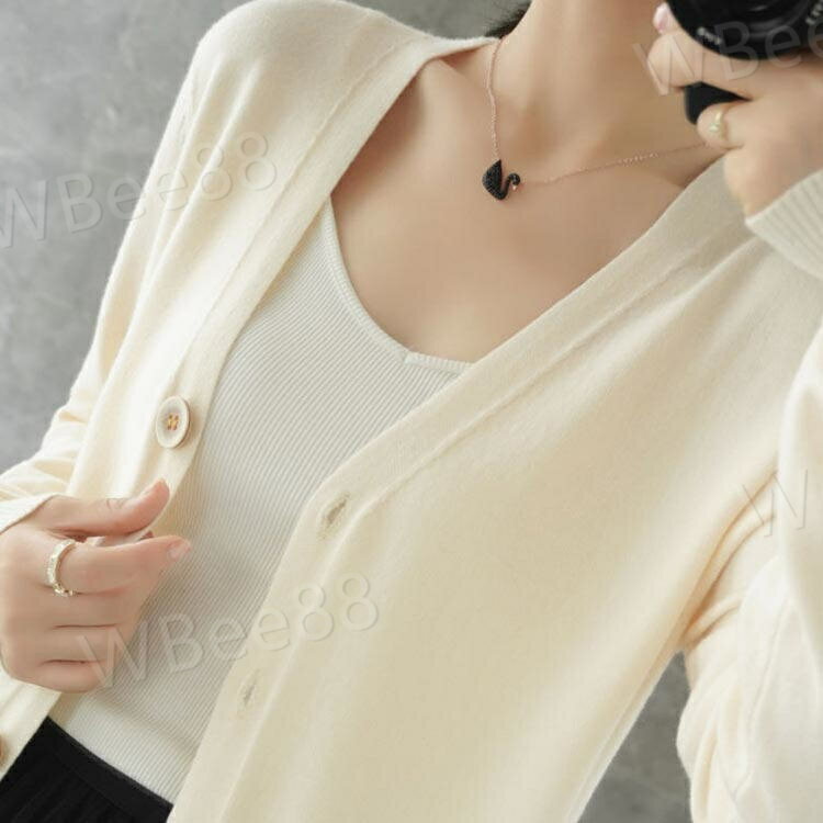 肩掛け スリム カーデガン Vネック トップス 長袖 オフィス ロング丈 羽織り カーディガン 春 秋 ニット 無地 レディース