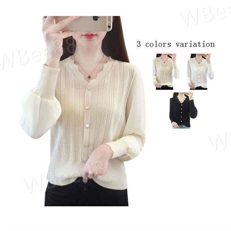 樂天商城 - レディース 春 秋 ニット シフォンブラウス vネック シフォントップス インナーブラウス 長袖 ゆったり プルオーバー