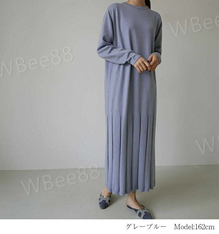 ゆっ マタニティ 膝丈 マキシワンピース ロングワンピース プリーツ ニットワンピース 厚手プリーツ切替 長袖 冬 秋 レディース