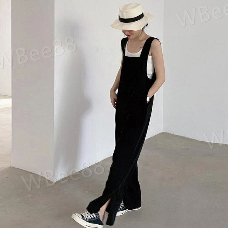WBee88のオールインワン レディース 無地 オールインワン 春夏 夏 脚口 パンツ ストレート オーバーオール 薄手 秋 ワイド｜アングル2