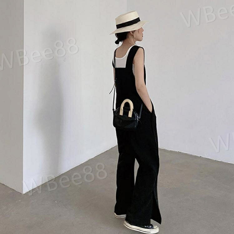 WBee88のオールインワン レディース 無地 オールインワン 春夏 夏 脚口 パンツ ストレート オーバーオール 薄手 秋 ワイド｜アングル3