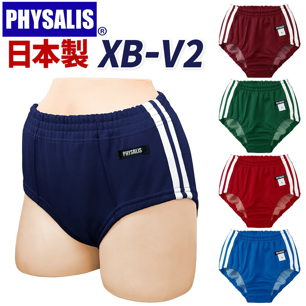 ブルマ 体操服 PHYSALIS V2型 PTミドルカット 2ライン 試作型学販品 スクールブルマー 日本製 S〜3L 濃紺/エンジ/グリン/ブルー /レッド 保温 冷え性対策 の重ねばきにもオススメ インドア推奨【スポーツ用品】【メール便発送 送料無料】