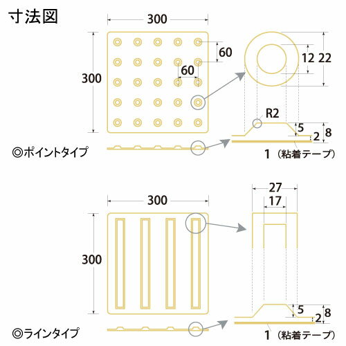 エコ点字パネル 300角　入数：1枚種類：ポイントタイプ・ラインタイプ再生エラストマー樹脂使用〈ブロック タイル 点字 誘導 歩行 補助〉02P03Dec16