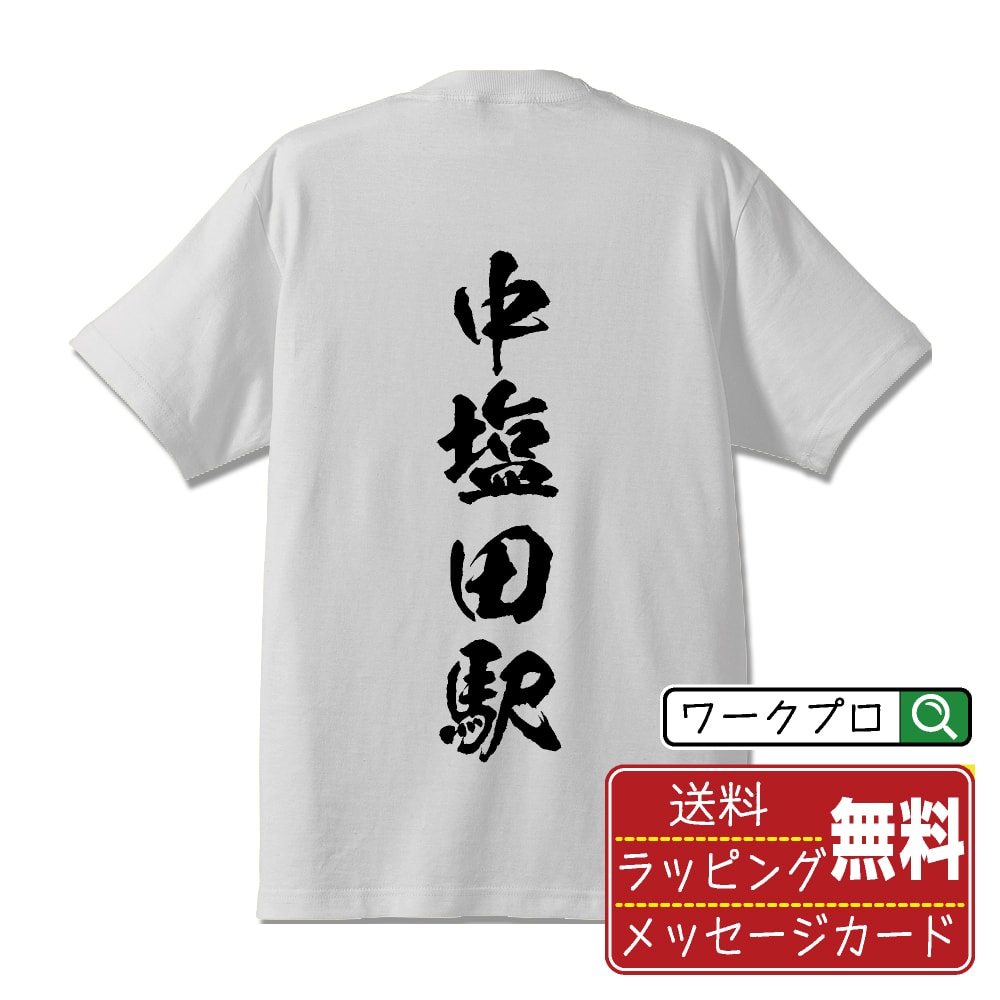 中塩田駅 (なかしおだえき) オリジナル プリント Tシャツ 書道 習字 【 駅名・鉄道 】 メンズ レディース キッズ S M L LL XL XXL 120 130 140 150 G-M G-L 【 名入れTシャツ おもしろtシャツ 贈り物 結婚式 祝い プレゼント 等 】
