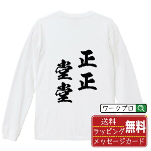 正正堂堂 (せいせいどうどう) Tシャツ 長袖 ロンT 書道家が書き上げた 筆文字プリント 【 四字熟語 】 メンズ レディース キッズ XS S M L LL XL XXL|ギフト 卒業 祝い プレゼント