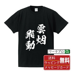 雲烟飛動 (うんえんひどう) オリジナル プリント Tシャツ 書道 習字 【 四字熟語 】 メンズ レディース キッズ S M L LL XL XXL 120 130 140 150 G-S G-M G-L 【 ギフトTシャツ おもしろtシャツ 記念日 誕生日 お祝い プレゼント 等 】