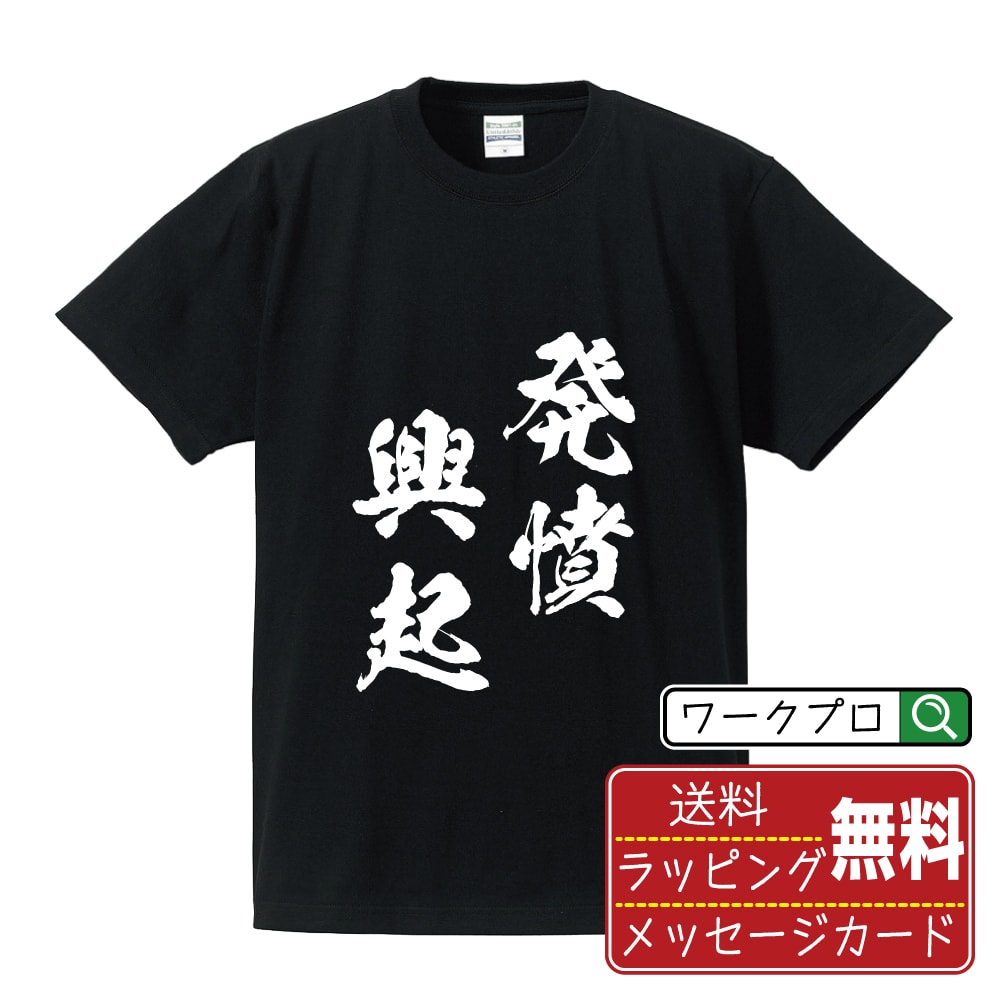 発憤興起 (はっぷんこうき) オリジナル プリント Tシャツ 書道 習字 【 四字熟語 】 メンズ レディース キッズ S M L LL XL XXL 120 130 140 150 G-S G-M G-L 【 おもしろ Tシャツ 面白いtシャツ 男性 女性 子供 チーム サークル 等 】