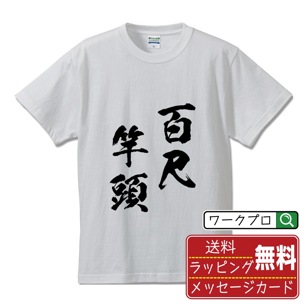 百尺竿頭 (ひゃくしゃくかんとう) 書道Tシャツ 半袖 名入れ対応可 漢字 習字 書道家が書き上げた 筆文字プリント 【 四字熟語 】 メンズ レディース キッズ 大きいサイズ S-XXL 120-150｜ギフト 普段使い おしゃれ 面白Tシャツ