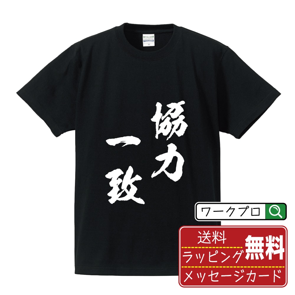 協力一致 (きょうりょくいっち) 書道Tシャツ 半袖 名入れ対応可 漢字 習字 書道家が書き上げた 筆文字プリント 【 四字熟語 】 メンズ レディース キッズ 大きいサイズ S-XXL 120-150｜ギフト 名入れ対応 記念日 贈り物