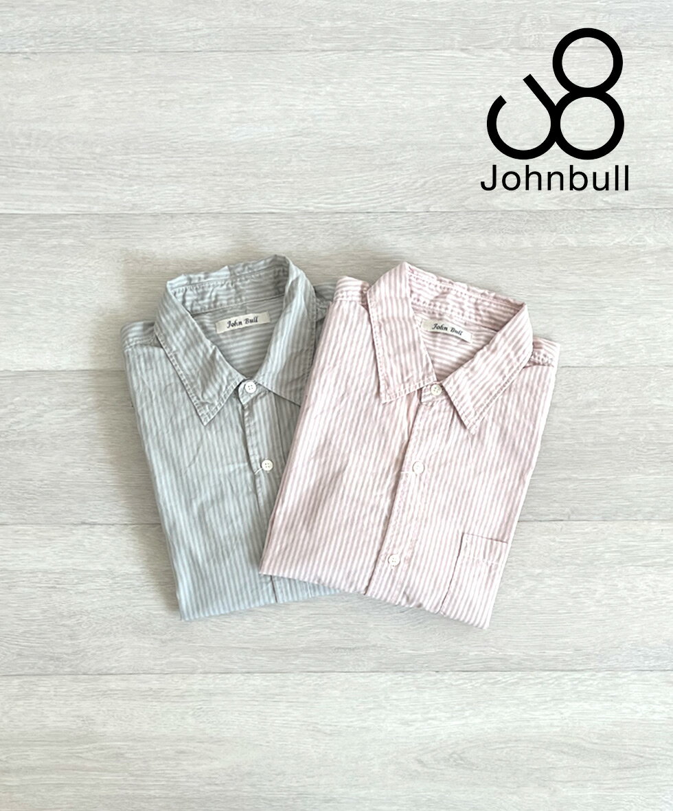 Rakuten - Johnbull ジョンブル ガーメントダイ ストライプシャツ JM254S11 メンズ 長袖 日本製 綿100％ 製品染め ピンク グレー 春シャツ