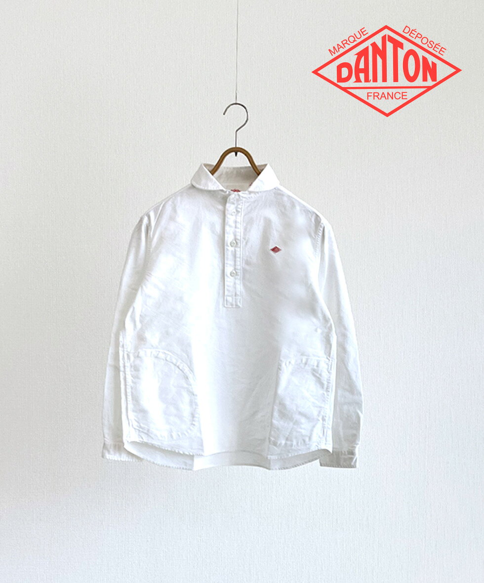DANTON Women's Oxford Round Collar Pullover Shirt ダントン オックスフォード ラウンドカラー プルオーバーシャツ プレーン 丸襟プルオーバーシャツ 白シャツ レディース