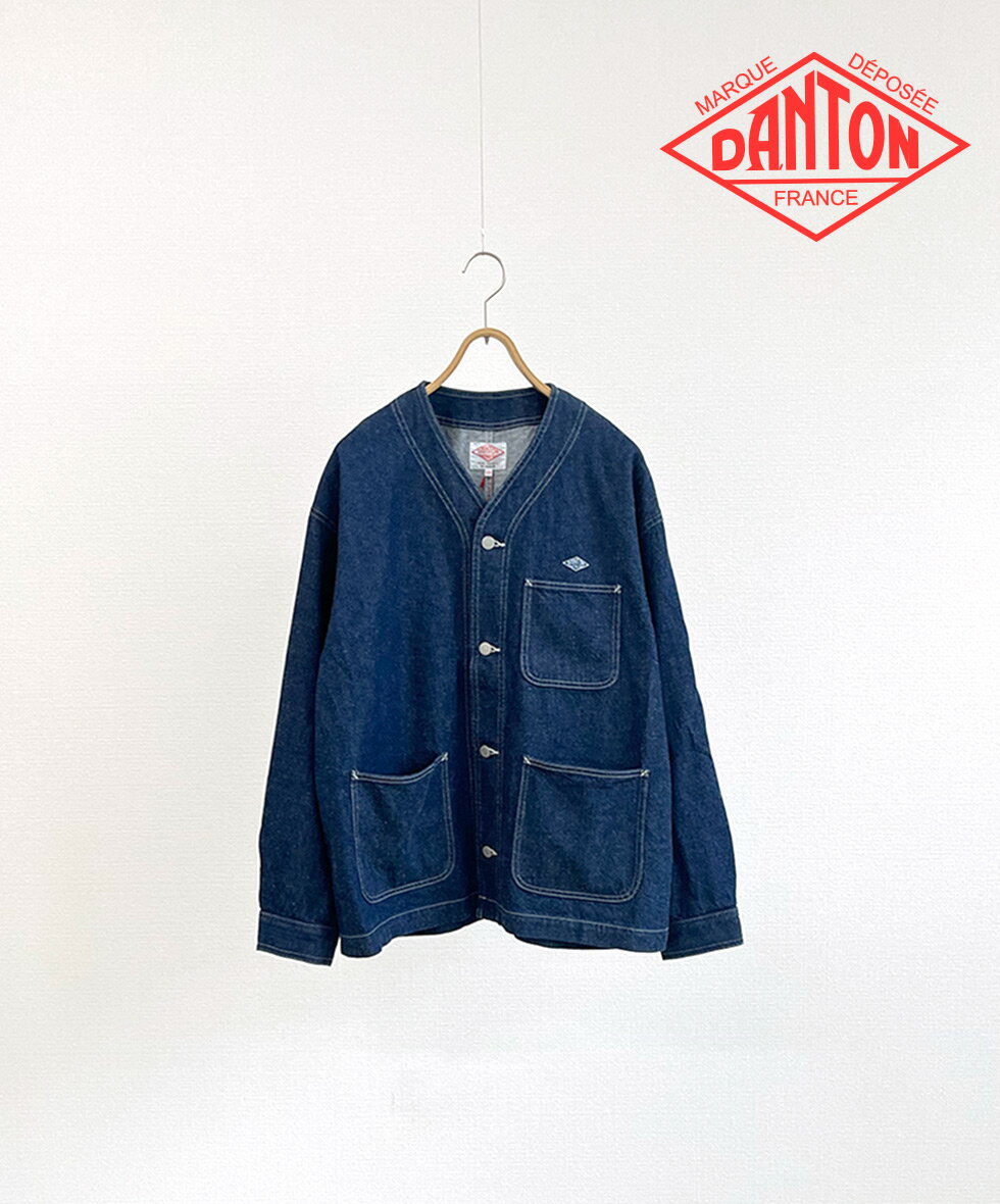 Rakuten - 【送料無料】【正規取扱店】DANTON Men's Denim Collarless Jacket ダントン メンズ ノーカラージャケット 11oz デニム ジャケット スラブ ヴィンテージ カバーオール 軽量 着回し 春秋冬