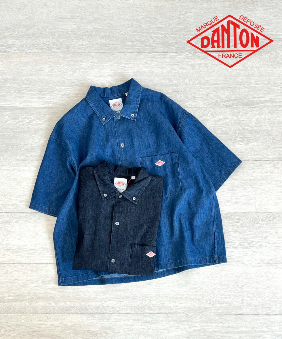 Rakuten - 【送料無料】【正規取扱店】DANTON Women's B.D. Short Shirt S/S ダントン 半袖シャツ レディース デニムシャツ インディゴ ダンガリー ボタンダウン ゆったり ショート丈 春夏 トップス カジュアル