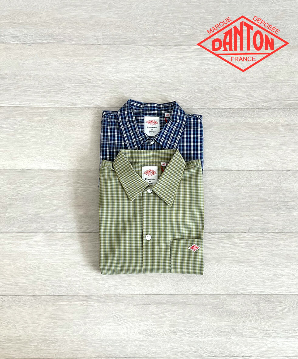 DANTON Men's T/C Poplin Short Sleeve Work Shirt ダントン 半袖ワークシャツ メンズ チェックシャツ T/Cポプリン 軽量 清涼感 オーバーサイズ 羽織り カジュアル 春夏