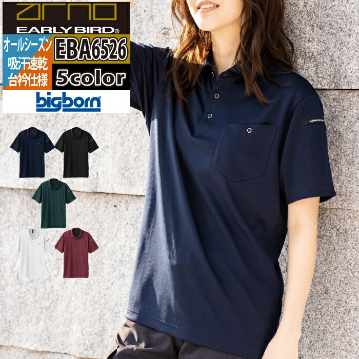 商品仕様・説明 【EBA6526 半袖ポロシャツ】 ◇メーカー：EARLYBIRD arno bigborn ◇季節：オールシーズン ◇素材：裏PP鹿の子 ◇混率：ポリエステル55％・ポリプロピレン45％・ボタン/樹脂 ◇機能：吸汗・速乾・...